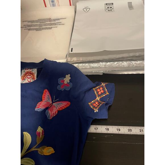 Johnny Was Gracey Crew Neck Swing Dress Womens XXS Embroidered Floral Butterfly - Picture 7 of 10